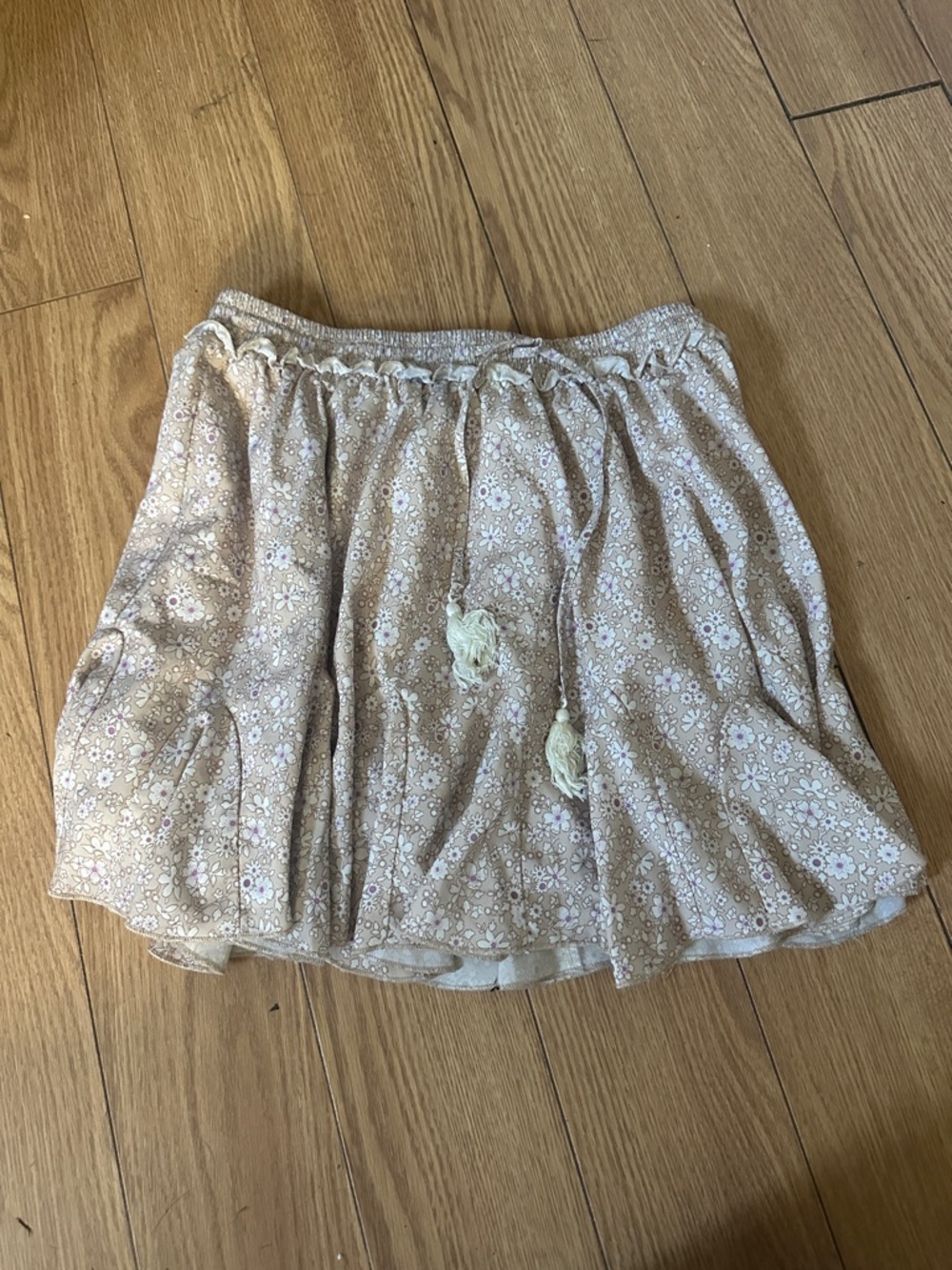 Floral Drawstring Boho Mini Skirt - Beige
